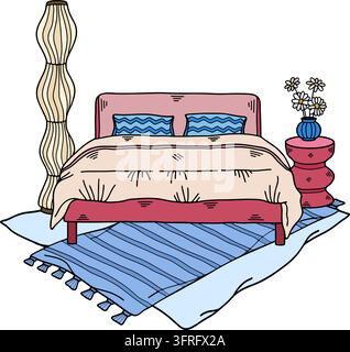A bed in a minimalist style bedroom Stock Vector