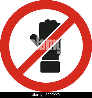 Red round prohibition sign with diagonal bar with a glove. Own-design pictogram in the style of ISO 7010 safety signs; not the official standard symbo Stock Vector