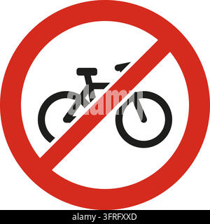Red round prohibition sign with diagonal bar with a bicycle. Own-design pictogram in the style of ISO 7010 safety signs; not the official standard sym Stock Vector