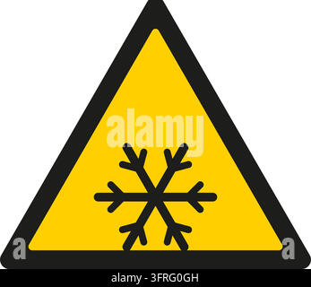 Yellow triangular warning sign with a snowflake. Own-design pictogram in the style of ISO 7010 safety signs; not the official standard symbol. Stock Vector