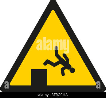 Yellow triangular warning sign with a person falling from an edge. Own-design pictogram in the style of ISO 7010 safety signs; not the official standa Stock Vector