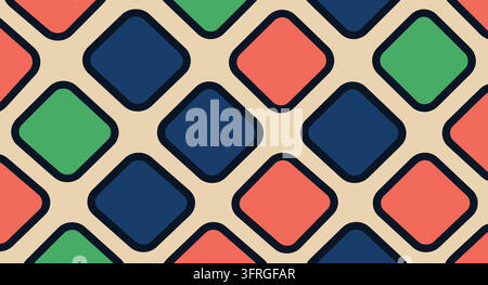 Abstract geometric pattern with colorful rounded squares on a grid Stock Vector