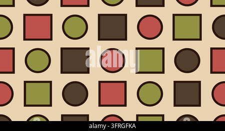 Geometric seamless pattern of alternating colorful circles and squares Stock Vector