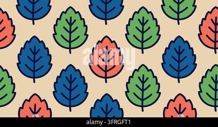Repeating pattern of multicolored leaves on a soft neutral background Stock Vector
