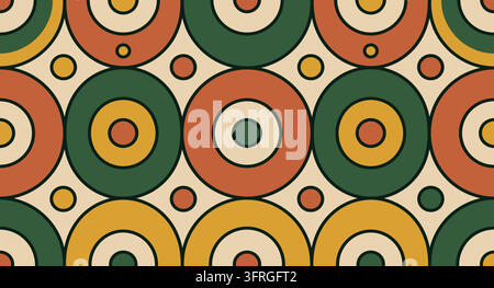 Retro geometric pattern with colorful concentric circles and dots Stock Vector