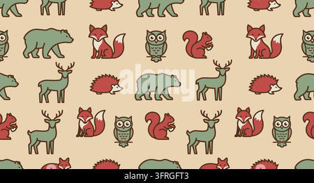 Cute woodland animals pattern featuring foxes bears and owls Stock Vector