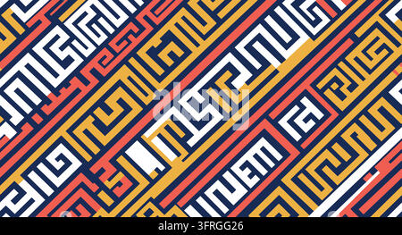 Seamless geometric maze pattern with diagonal lines and ancient aesthetics Stock Vector