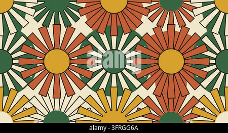 Retro stylized flower bloom pattern in repeating decorative circular motif Stock Vector