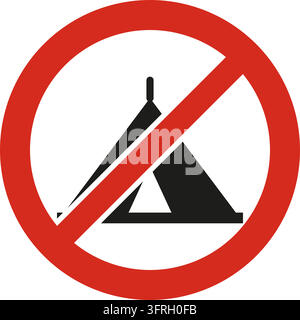 Red round prohibition sign with diagonal bar with a tent. Own-design pictogram in the style of ISO 7010 safety signs; not the official standard symbol Stock Vector