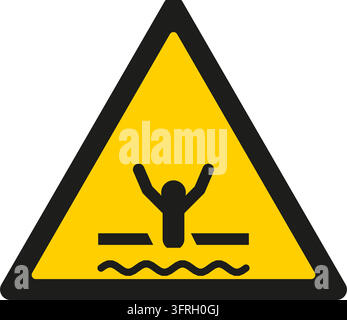 Yellow triangular warning sign with a person breaking through ice. Own-design pictogram in the style of ISO 7010 safety signs; not the official standa Stock Vector