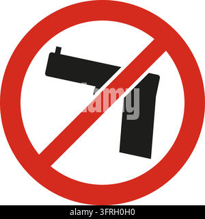 Red round prohibition sign with diagonal bar with a handgun. Own-design pictogram in the style of ISO 7010 safety signs; not the official standard sym Stock Vector
