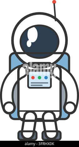 Flat vector illustration of an astronaut in a white spacesuit with helmet, backpack and control panel, isolated on a white background. Stock Vector