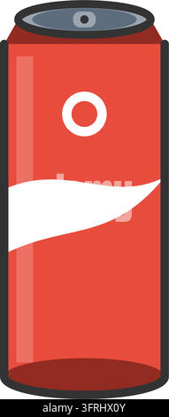 Flat vector illustration of a red soda can with a silver top, pull tab and white swoosh band, isolated on a white background. Stock Vector