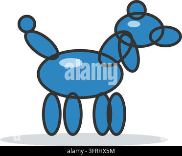 Flat vector illustration of a blue balloon dog shaped like a poodle from twisted balloon segments, isolated on a white background. Stock Vector