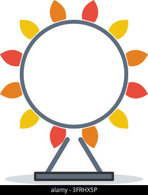 Flat vector illustration of a circus flaming hoop with orange and yellow flames on a metal stand, isolated on a white background. Stock Vector