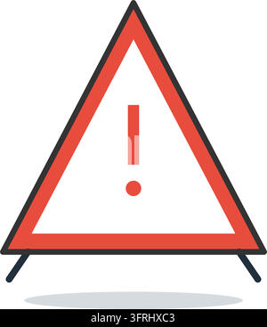 Red roadside warning triangle sign with a white centre and exclamation mark on legs. Flat vector illustration, isolated on a white background. Stock Vector