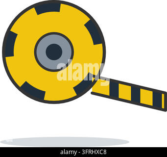 Roll of yellow and black striped caution tape with a loose striped end unrolling. Flat vector illustration, isolated on a white background. Stock Vector