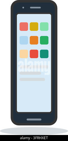 Modern smartphone with a light screen showing a colourful app grid, speaker and camera. Flat vector illustration, isolated on a white background. Stock Vector
