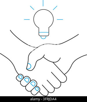 Business idea handshake line art icon isolated on white background Stock Vector