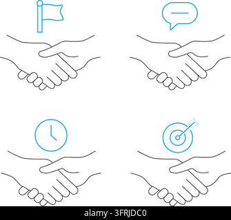 Business partnership line art icons set isolated on white background Stock Vector