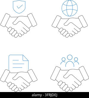 Global business partnership line art icons set isolated on white background Stock Vector