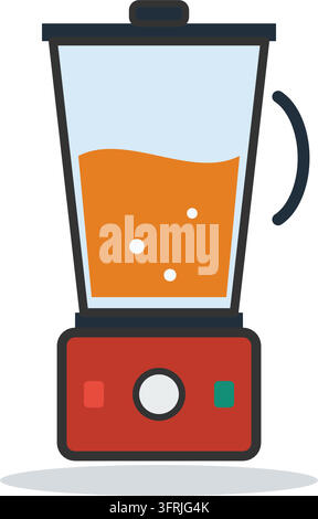 Electric kitchen blender with a glass pitcher of orange juice and a red control base, flat vector illustration isolated on a white background. Stock Vector