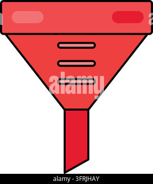 Laboratory funnel filter chemistry tool outline red vector element. Graphic laboratory design Stock Vector