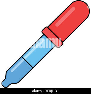 Medical glass pipette laboratory dropper chemistry science blue and red tool. Outline vector design element Stock Vector