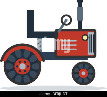 Farm tractor vehicle vector illustration, black and white outline ...