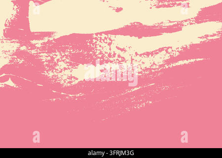 Pink grunge background with rough beige paint smears and dry brush strokes. Urban gritty paintbrush smudge texture. Abstract vector distressed overlay Stock Vector