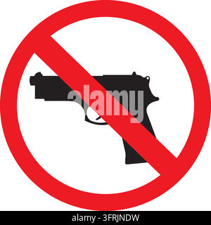 A no guns sign with a black handgun silhouette inside a red circle and diagonal line, indicating firearm prohibition. Stock Vector
