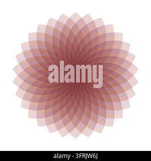 Elegant abstract floral mandala with overlapping translucent petals in soft pink, peach, and mauve tones on a white background. Stock Vector