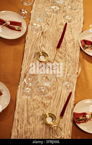 Elegant Festive Table Setting Prepared for Celebration Dinner Stock Photo