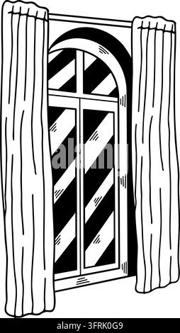 black and white illustration of a Minimalist Arched glass window Stock Vector