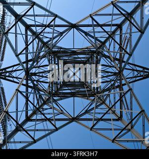 Electricity Pylon low angle view from below Stock Photo