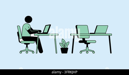 Business professional working on laptop at modern office desk Stock Vector