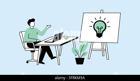 Creative professional presenting a bright lightbulb idea on a whiteboard Stock Vector