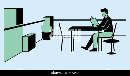 Person relaxing on balcony while reading book with leisure time Stock Vector