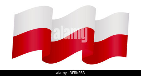 Waving flag of Poland with red white fluttering Polish national ribbon banner symbol isolated on white background. For patriotic state holiday and Stock Vector