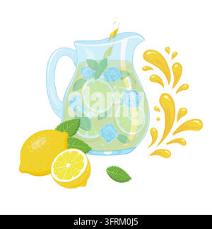 fresh lemonade pitcher and glass vector illustration Stock Vector