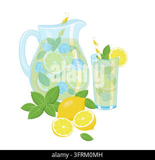 fresh lemonade pitcher and glass vector illustration Stock Vector