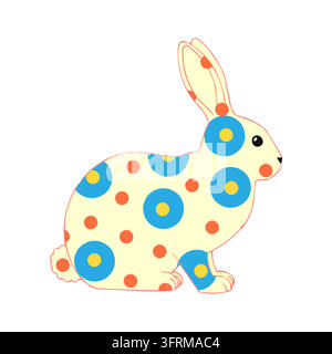 A cute Easter bunny in the style of Russian Dymkovo toys. Happy bunny cartoon characters Stock Vector