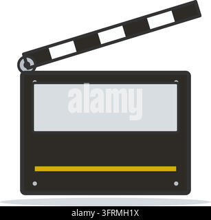 Flat vector illustration of a film clapperboard with a striped clap stick, brass hinge and blank slate panel, on white. Stock Vector