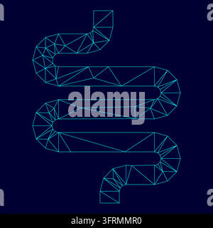 Intestine or bowels low poly triangulation triangulated polygonal electric cyan blue vibrant aqua neon color vector illustration image outline Stock Vector