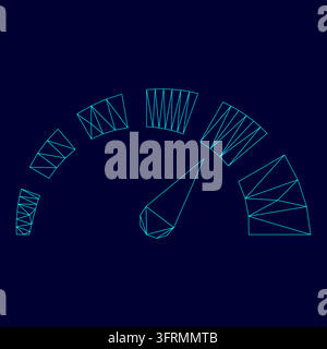 Speedometer low poly triangulation triangulated polygonal electric cyan blue vibrant aqua neon color vector illustration image outline contour line Stock Vector