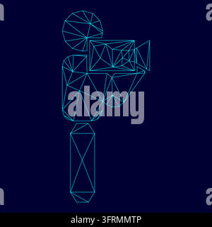 Man with video camera stick low poly triangulation triangulated polygonal electric cyan blue vibrant aqua neon color vector illustration image Stock Vector