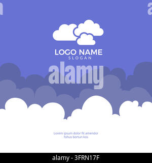 Blue sky with layered white fluffy clouds and LOGO NAME cloud logo flat vector template Stock Vector
