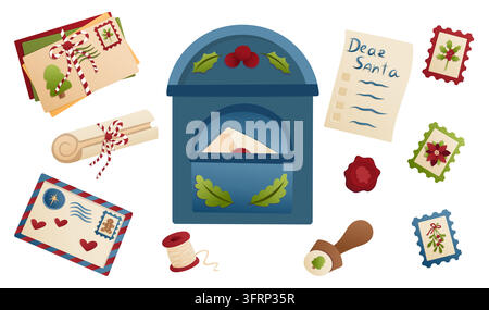 Vector set of Christmas mailbox and letters to Santa Stock Vector