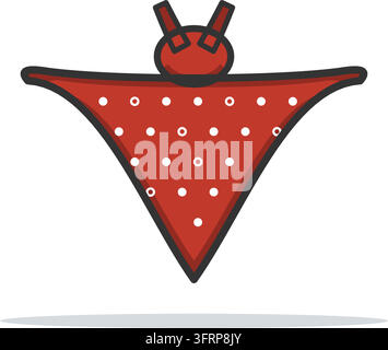 Flat vector illustration of a red cowboy bandana neckerchief with a knot, tails, dark border and white dot print, isolated on a white background. Stock Vector