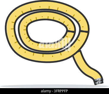 Flat vector illustration of a soft yellow tailor's measuring tape draped in loose coils with a metal tip, isolated on a white background. Stock Vector